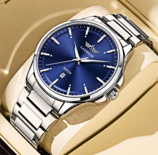 Reloj Lansom Plateado con Esfera Azul