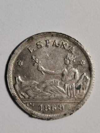 Moneda 20 Céntimos 1869.