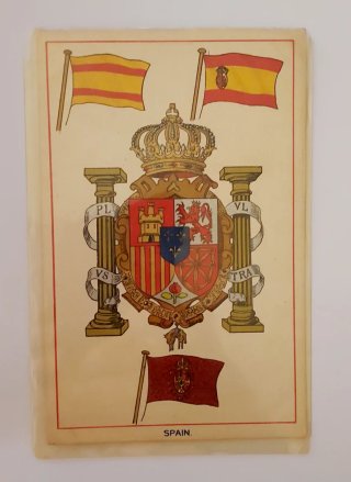 Antigua Postal Escudo y Banderas de España