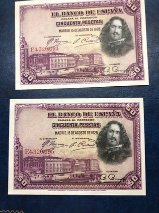 Pareja 50 Pesetas 1928 Correlativas