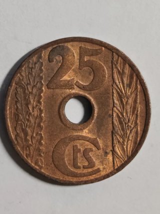 Moneda de 25 céntimos de 1938. Bronce.