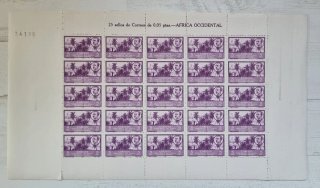 Hoja sellos 5 céntimos África occidental española.
