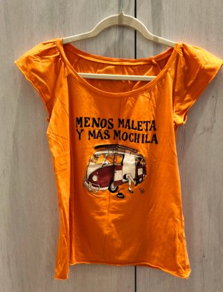 Camiseta Naranja manga corta mujer surf camper