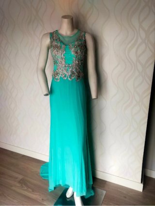 Vestido de fiesta largo verde agua