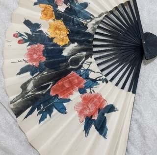 Abanico Grande Pintado con Flores Vintage