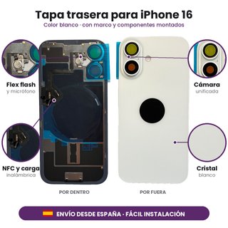 Tapa Trasera con componentes iPhone 16 - Blanco