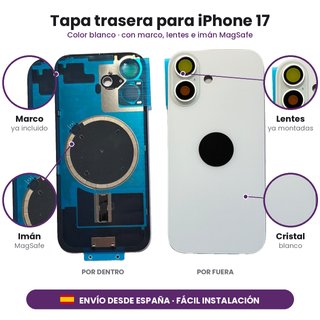Tapa Trasera Cristal iPhone 17 - Blanco + Adhesivo