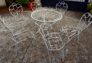 Conjunto de jardín hierro forjado blanco 6 sillas