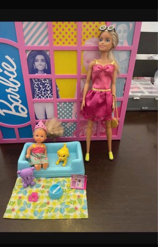Barbie con divanetto e cuccioli