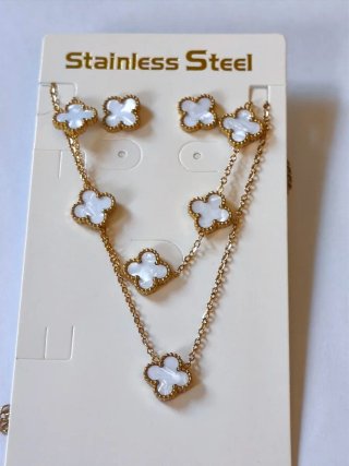 Pendientes collar y pulsera set de trébol blanco