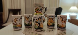 Jarrón y 5 Vasos de Cerámica Pintados