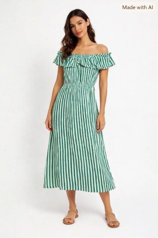 Vestido Midi de Rayas Verde y Blanco