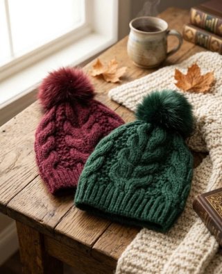 Lote de 2 Gorros de Lana con Pompones