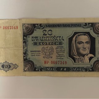 Billete antiguo 20 Zlotych Polonia 1948