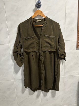 Vestido Oversize Zara Verde Talla XS