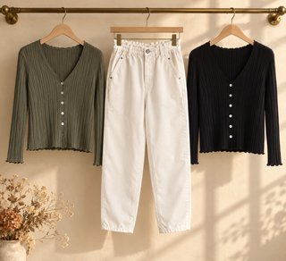 Conjunto de 3 piezas: 2 cárdigans y pantalón