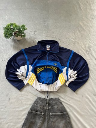 Chaqueta Adidas Azul y Blanca Vintage cortavientos