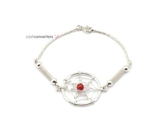 pulsera plata 925mm con piedra con coral