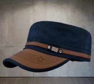Gorra Vintage Azul Solapa Militar Marrón Unisex