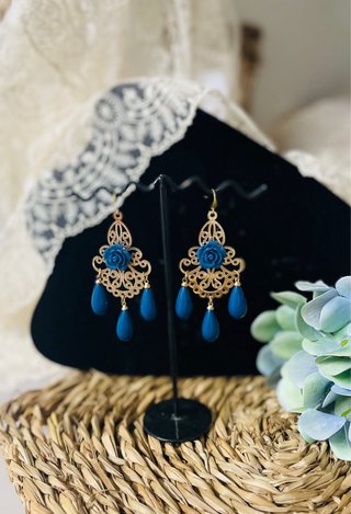Pendientes de Flamenca o Invitada azul cobalto