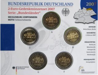 Set 5 Monedas 2€ Alemania 2007 Schloss Schwerin