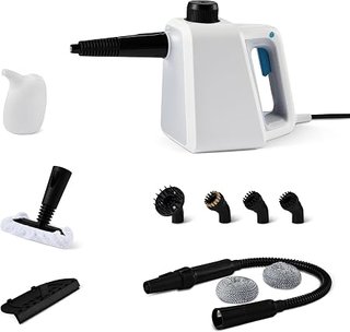 Amazon Basics Limpiador a Vapor Portátil para el Hogar con 9 Accesorios, Potente Chorro de Vapor de