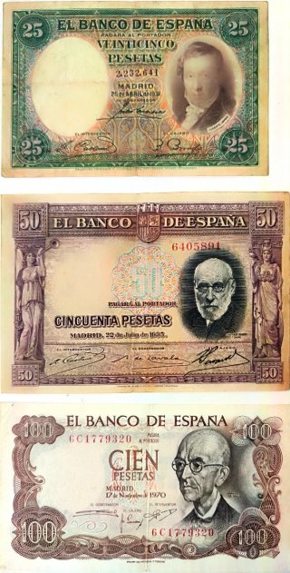 Lote de 3 Billetes Antiguos de Pesetas