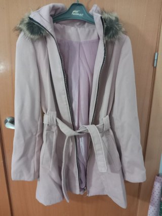 Chaqueta Rosa palo con Capucha y Cinturón