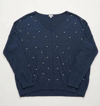 Camiseta de punto azul con apliques