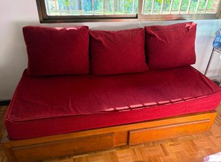Diván/sofá vintage de Madera de Cerezo con Cojines