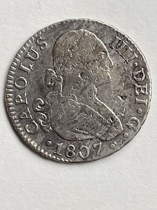 Moneda de plata Carlos IV 1807/2 Reales Ceca Sevil