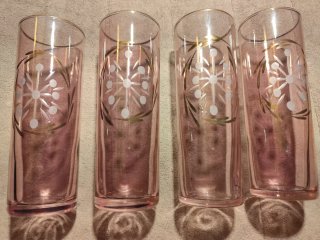 Set di 4 Bicchieri Alti Vintage Rosa e Oro