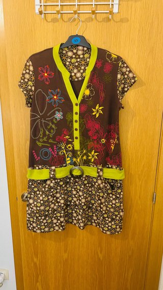 Vestido Floral Marrón y Verde Talla L