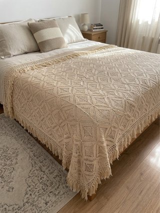Colcha de Crochet Beige Hecha a Mano