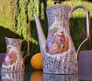 Tetera antigua y jarra de Fragonard S.XIX inglesa