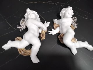 Set di 2 antiche figure di Angeli da parete