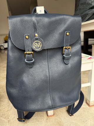 Mochila de Piel Azul Marino made in Italy