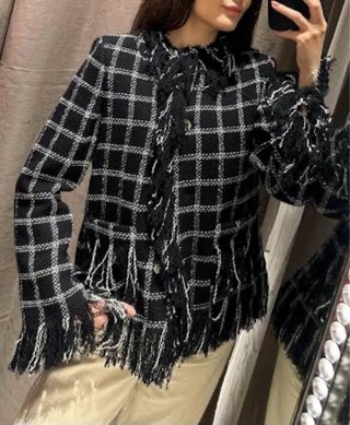 Chaqueta Zara Cuadros con Flecos colección