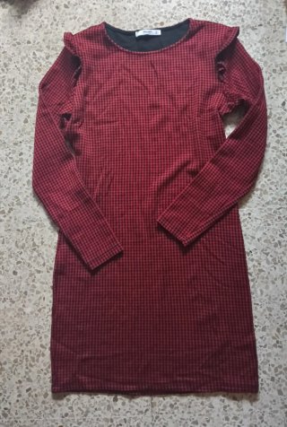 Vestido Mango de cuadros con volantes