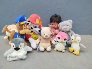 Lote de 9 peluches y muñeca