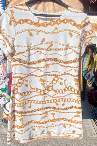 Vestido Manga Corta Estampado Cadenas