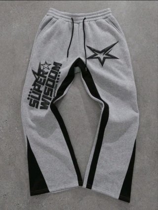 Pantalón Chándal Ancho Gris y Negro Y2K