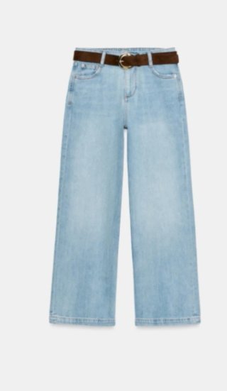Jeans Wide Leg Cropped Zara con Cinturón