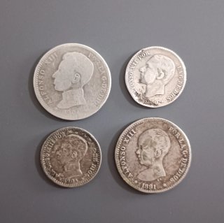 Lote de 4 Monedas de Plata Alfonso XIII