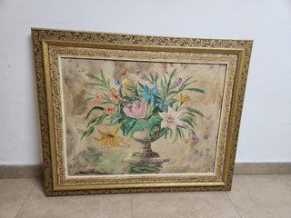 Cuadro pintado a mano , jarrón con flores