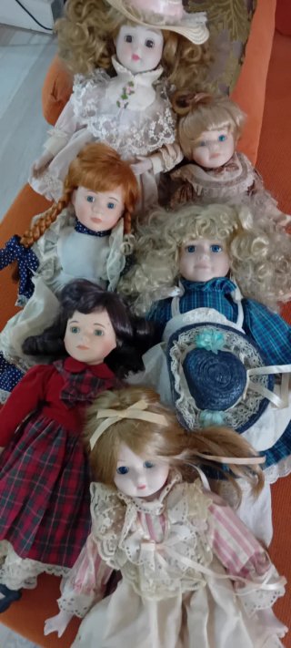 Set di 6 Bambole in Porcellana, 3 da collezione