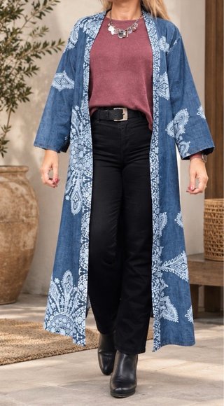 Kimono largo estampado azul