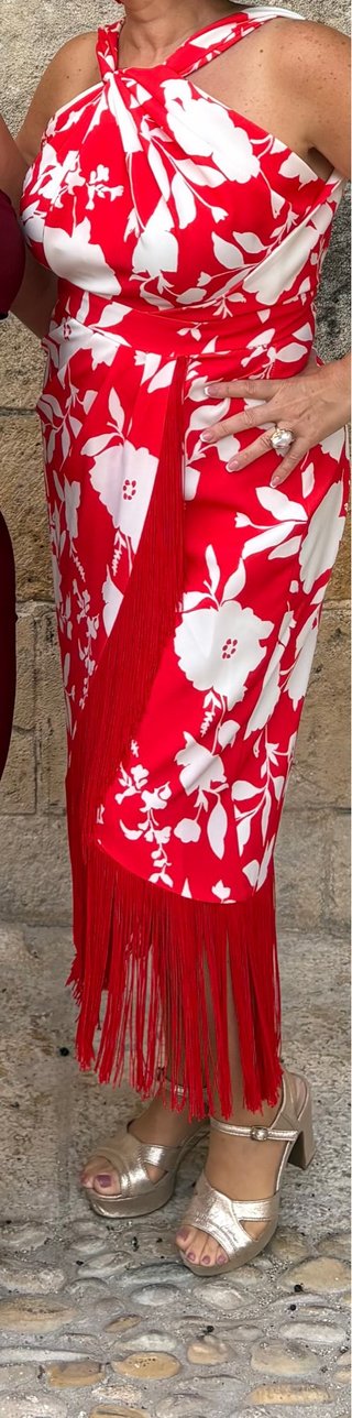 Vestido de fiesta estampado con flecos