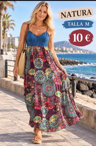 Vestido Largo Natura Estampado Talla M