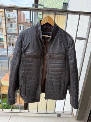 Chaqueta cuero hombre, acolchada, marrón, talla L
